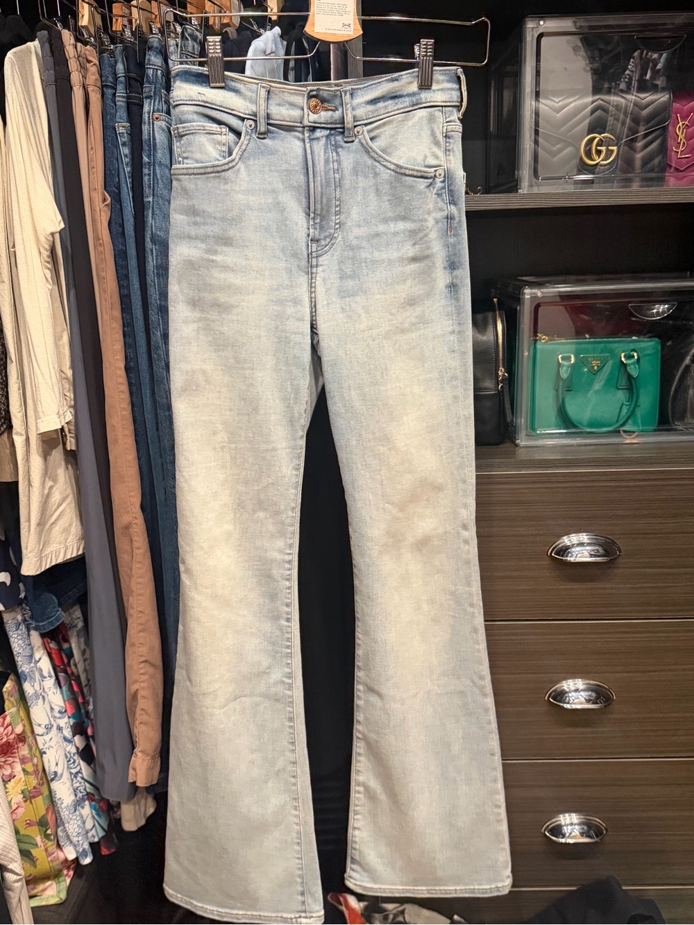 Express Light Blue Flare high rise Jeans 0